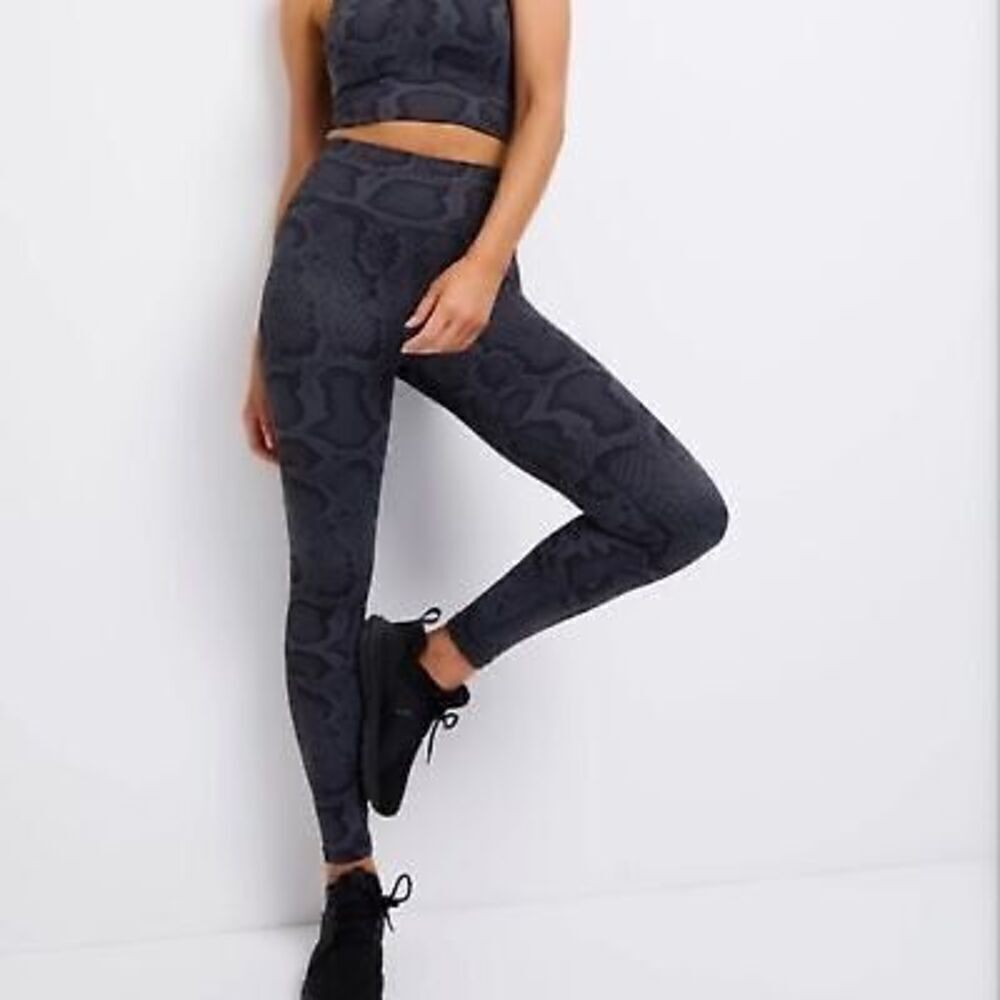 Anthropologie All Fenix Navy Blue Black Python Snake Print Leggings Size Large